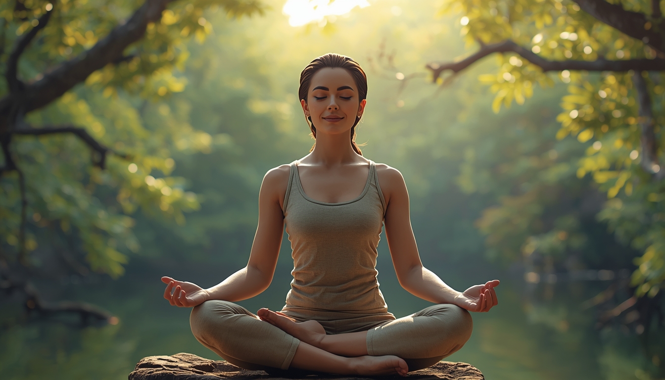 Person meditating in natural environment